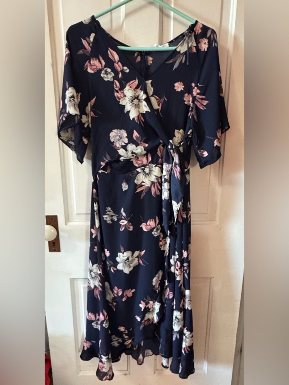Sienna Sky Navy Floral Maxi Wrap Dress with Pink & Cream Blooms